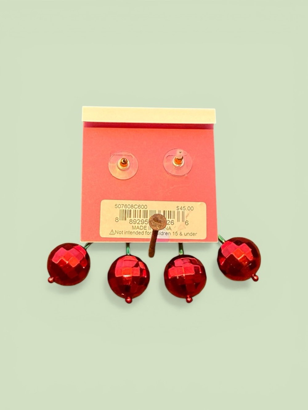 NWT Betsey Johnson Red Cherry Disco Ball Rhinestone Bow Earrings interchangeable - Picture 4 of 4